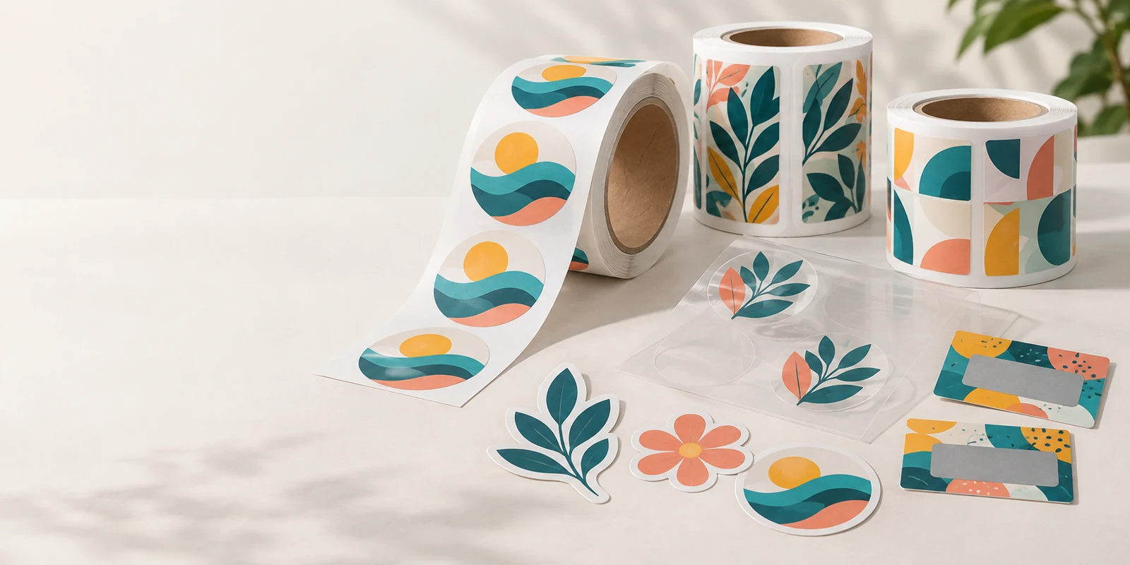 Paper and thin-film adhesive label rolls, stickers and scratch-off card samples